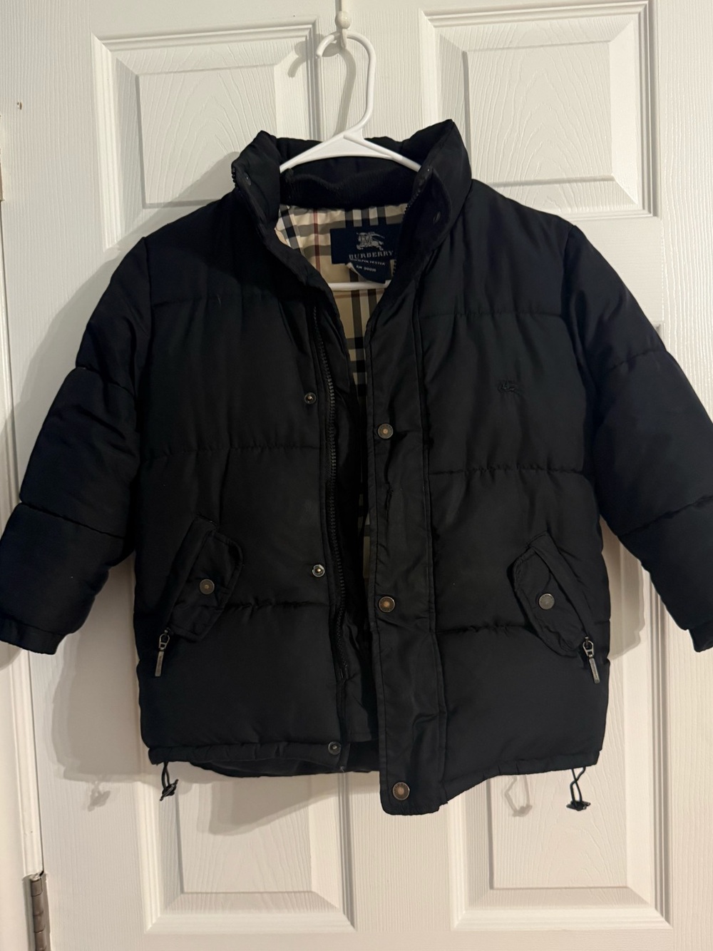 Burberry Kids Black Puffer Jacket Nova Check Lined Size 6